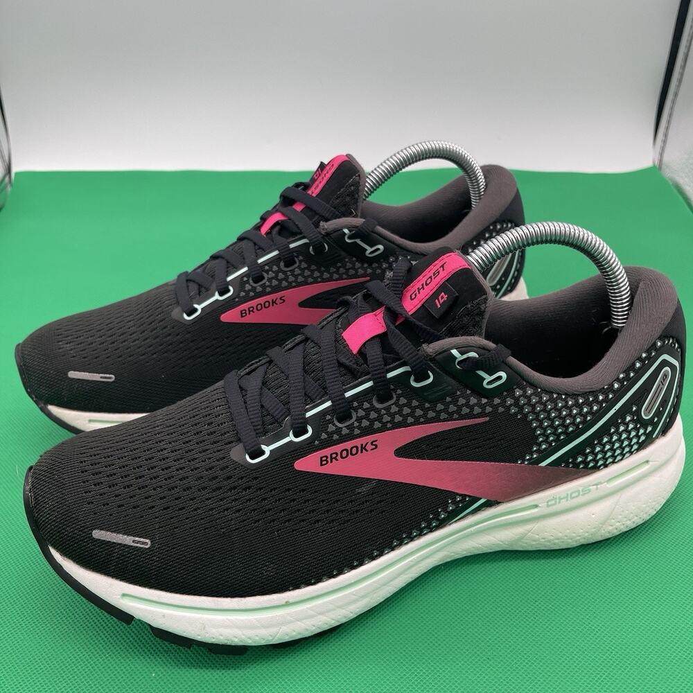Brooks Ghost 14 Women's Running Shoes Black Pink Yucca Mint 1203561B013 Size 10B